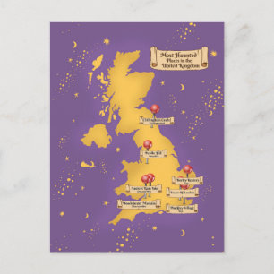 Postale Carte des lieux les plus hantés du Royaume-Uni.