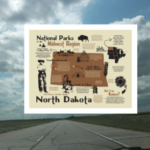 Postale Carte des parcs nationaux du Dakota du Nord
