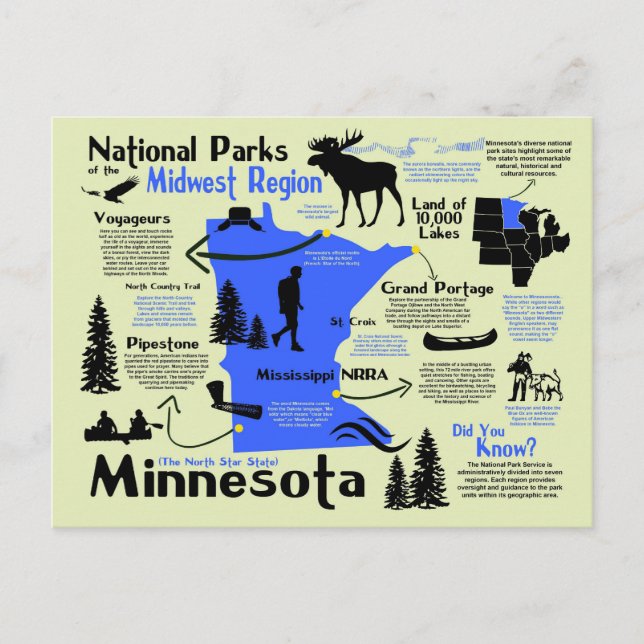 Postale Carte des parcs nationaux du Minnesota (Devant)