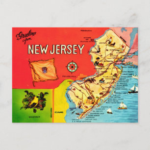 Postale Carte des plages du New Jersey
