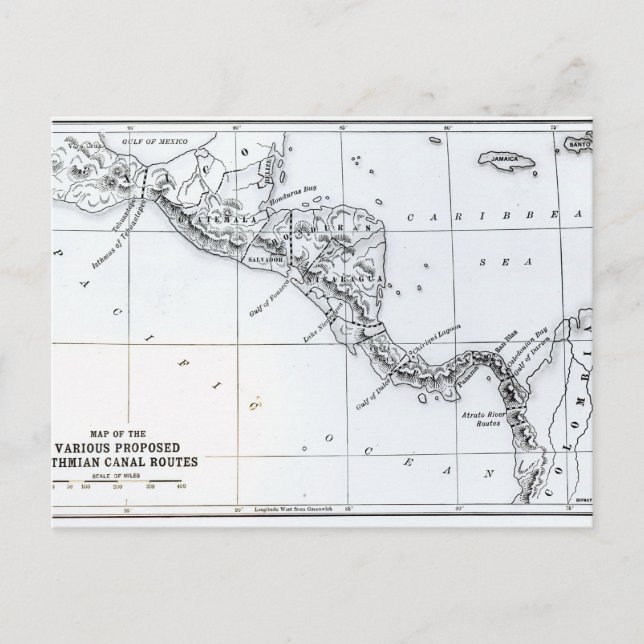 Postale Carte des routes proposées du canal Isthmien (Devant)