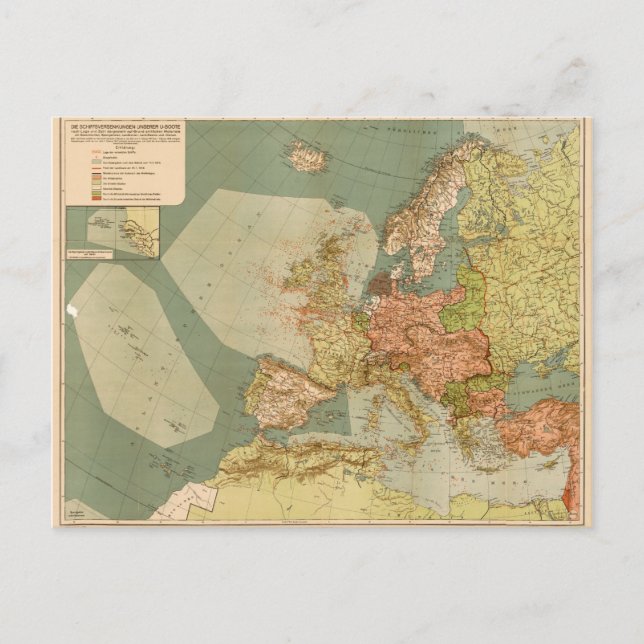 Postale Carte des sous-marins allemands de la Première Gue (Devant)