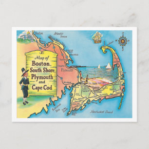 Postale Carte des villes du Massachusetts vintage