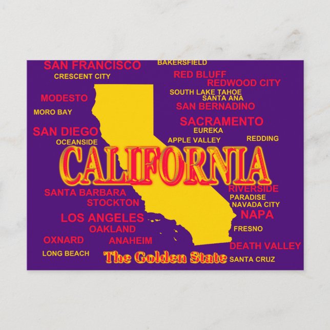 Postale Carte Des Villes Et Villes De Californie State Pri (Devant)