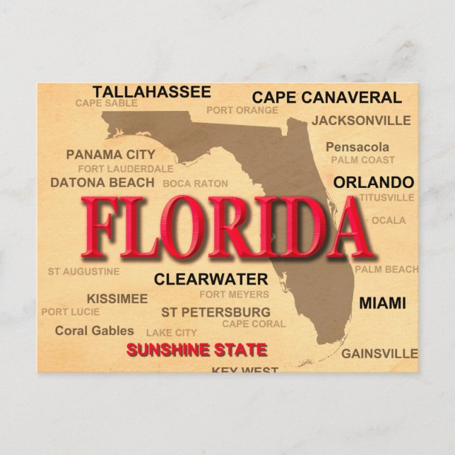 Postale Carte des villes et villes de Floride State Pride (Devant)