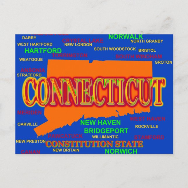 Postale Carte des villes et villes du Connecticut State Pr (Devant)