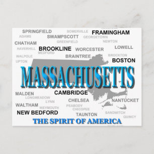 Postale Carte des villes et villes du Massachusetts State 