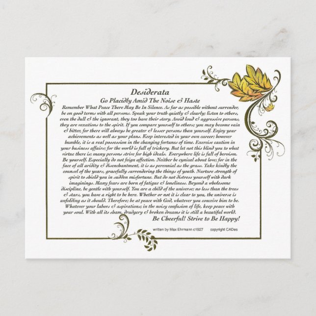 Postale Carte DESIDERATA par Max Ehrmann-Autumn Leaves (Devant)
