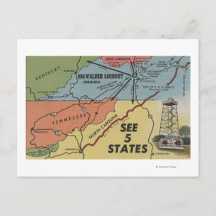 Postale Carte détaillée de 5 Etats - Big Walker Lookout, V