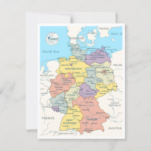 Postale Carte détaillée de l'Allemagne
