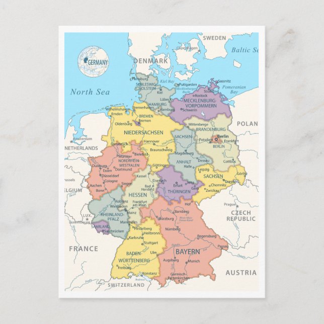 Postale Carte détaillée de l'Allemagne (Devant)