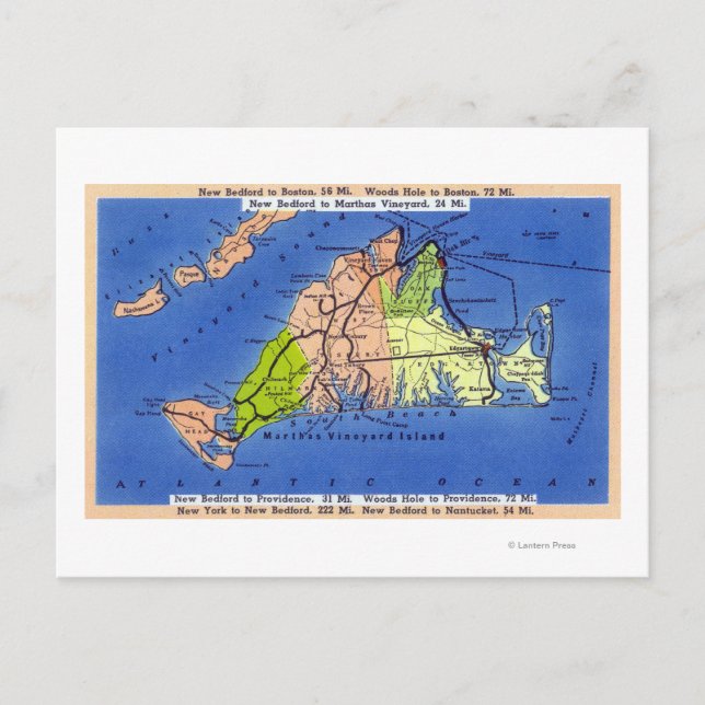 Postale Carte détaillée de l'île (Devant)