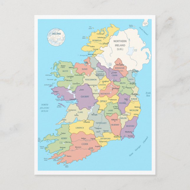 Postale Carte détaillée de l'Irlande (Devant)