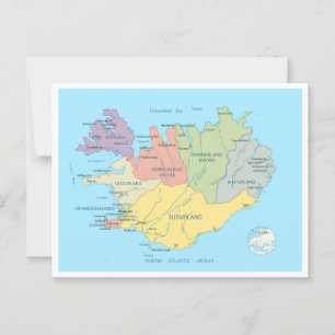 Postale Carte détaillée de l'Islande