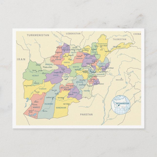 Postale Carte détaillée des régions d'Afghanistan (Devant)