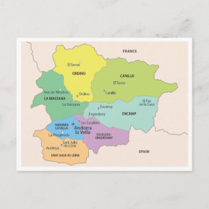 Postale Carte détaillée des régions d'Andorre
