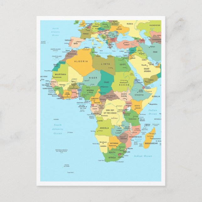 Postale Carte détaillée du continent africain (Devant)