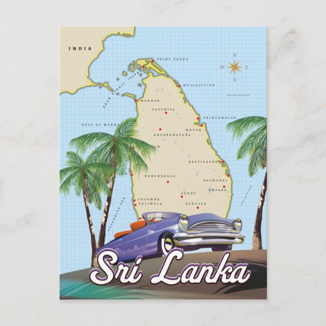 Postale Carte détaillée illustrée du Sri Lanka (Devant)