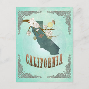 Postale Carte d'état de Californie vintage - bleu turquois