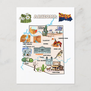 Postale Carte d'état de l'Arizona avec destinations touris