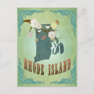 Postale Carte d'état de l'île de Rhode - Vert