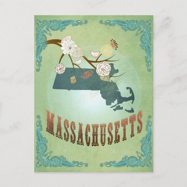 Postale Carte d'état du Massachusetts - Vert (Devant)