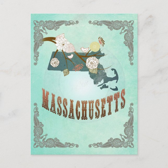 Postale Carte d'état du Massachusetts vintage - bleu turqu (Devant)