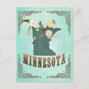 Postale Carte d'état du Minnesota vintage - bleu turquoise