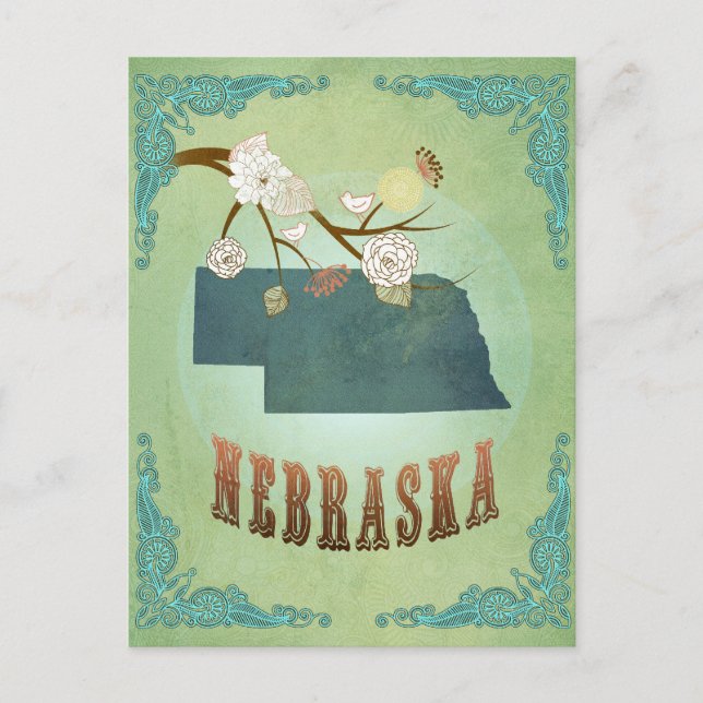 Postale Carte d'état du Nebraska - Vert (Devant)