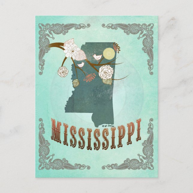 Postale Carte d'État vintage du Mississippi - bleu turquoi (Devant)