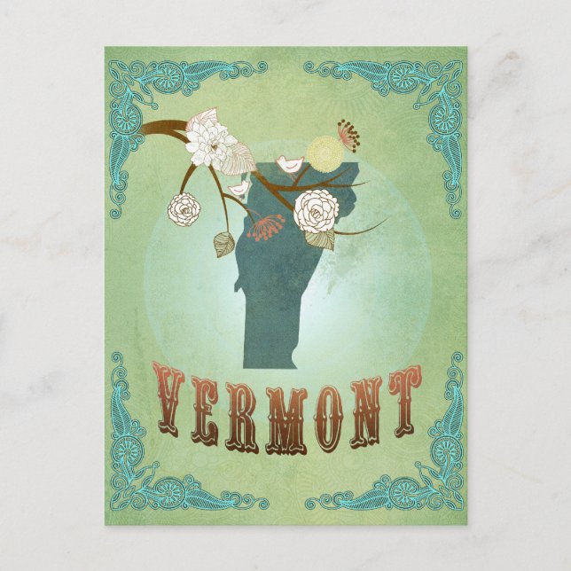 Postale Carte d'état Vintage du Vermont - Vert (Devant)