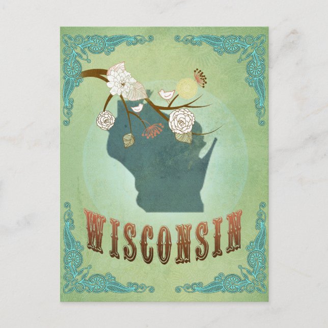 Postale Carte d'état Vintage du Wisconsin - Vert (Devant)