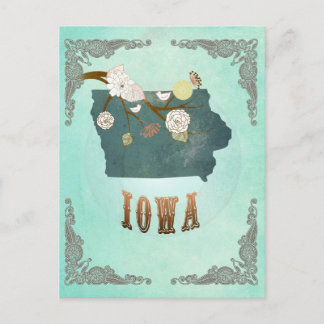 Postale Carte d'état Vintage moderne de l'Iowa - bleu turq