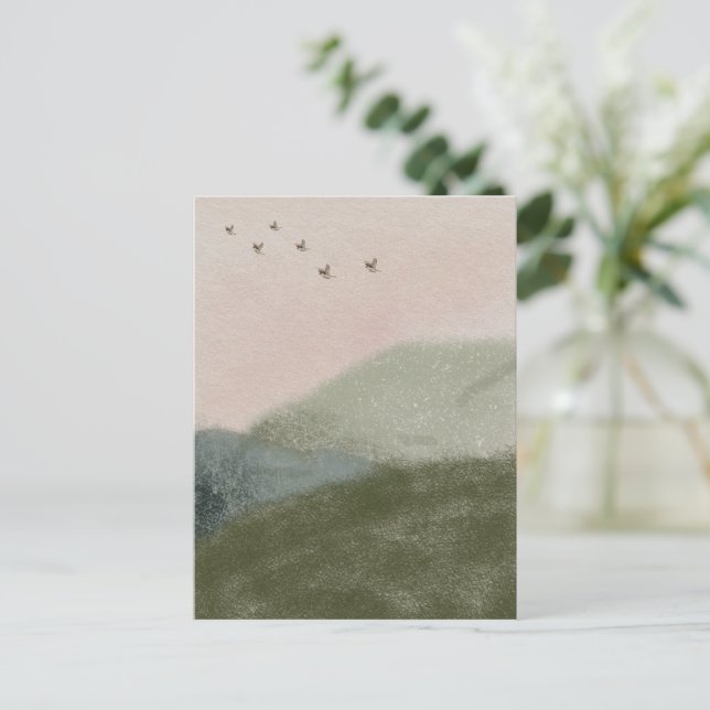 Postale Carte Deuil Deuil Perte Oiseaux Volants Dans Les M (Debout devant)