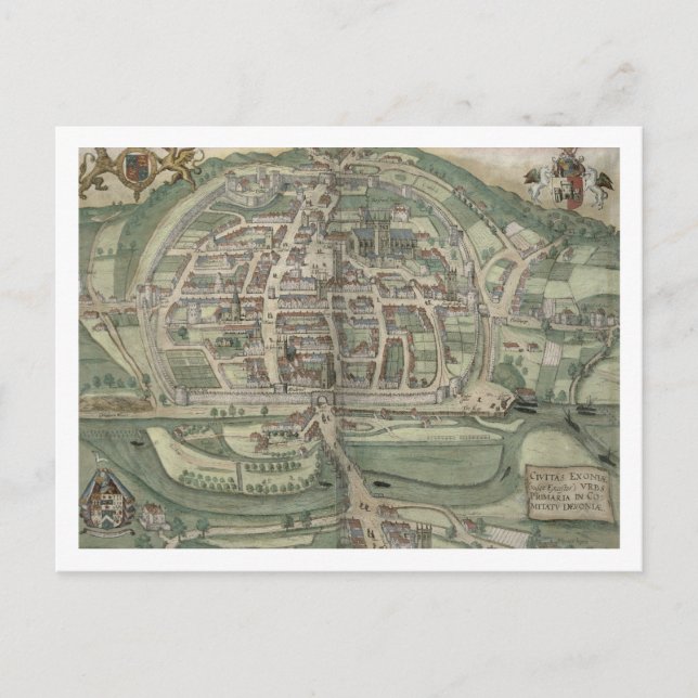 Postale Carte d'Exeter, de 'Civitates Orbis Terrarum' par (Devant)