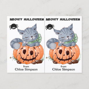 Postale Carte d'Halloween de l'école Cute Kitty
