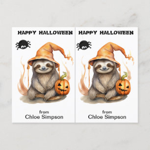 Postale Carte d'Halloween de Sloth Kitty Cat School Party