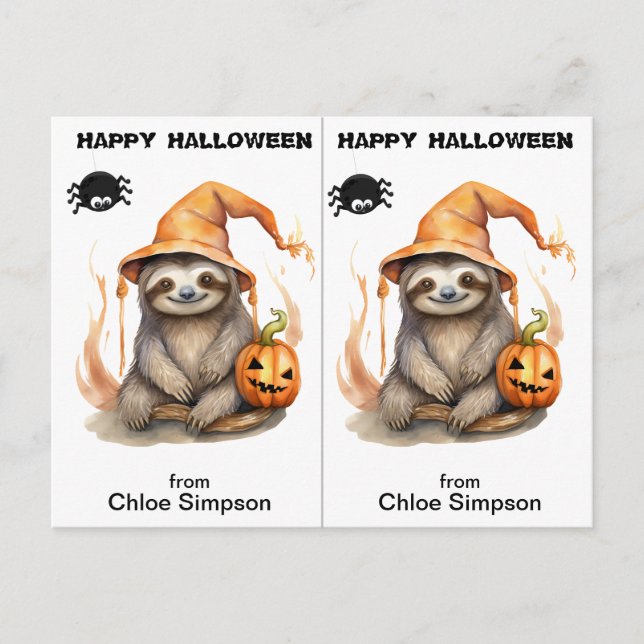 Postale Carte d'Halloween de Sloth Kitty Cat School Party (Devant)