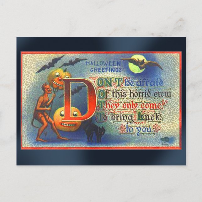 Postale Carte d'Halloween des diables et chauves-souris (Devant)