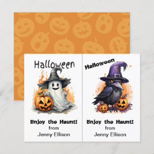 Postale Carte d'Halloween Ghost and Crow School Party