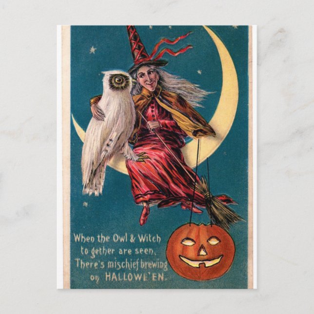 Postale Carte d'Halloween vintage avec sorcière ! (Devant)