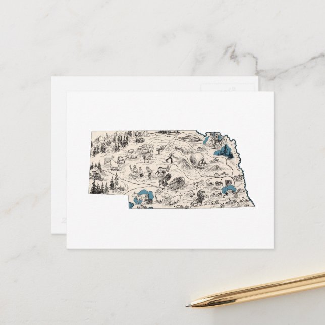 Postale Carte d'image Vintage du Nebraska Graphique d'état (Devant/Arrière en situation)