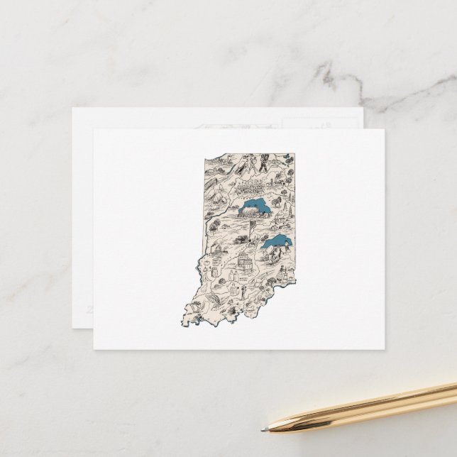 Postale Carte d'image Vintage Indiana Antique State Chart (Devant/Arrière en situation)