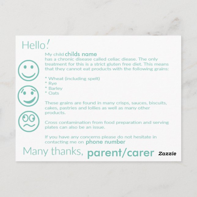 Postale Carte d'information Celiac (Dos)