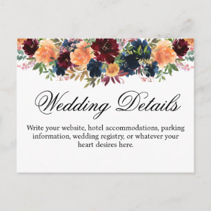 Postale Carte d'information de mariage avec détails en ble