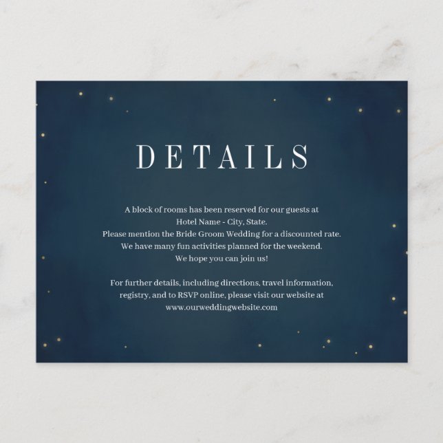 Postale Carte d'information de mariage sous les étoiles (Devant)