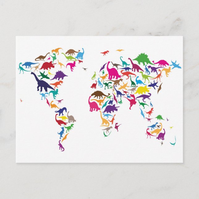 Postale Carte Dinosaur de la carte du monde (Devant)