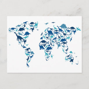 Postale Carte Dinosaur de la carte du monde