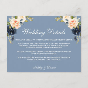 Postale Carte d'insertion de détails de mariage Dusty Blue