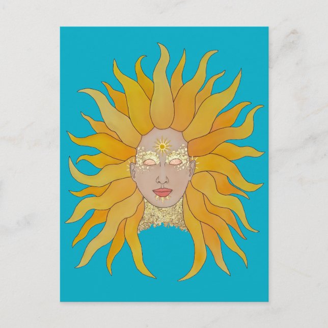 Postale Carte d'inspiration Boho turquoise jaune or (Devant)
